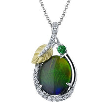 Load image into Gallery viewer, Simon G. Nature Ammolite Diamond Halo Pendant with Leaf Details
