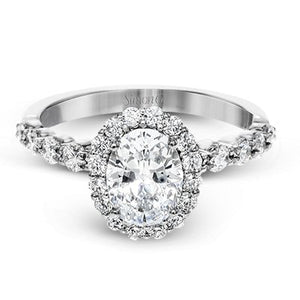 Simon G. Oval Cut Halo Shared Prong Diamond Engagement Ring