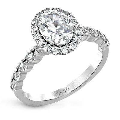 Simon G. Oval Cut Halo Shared Prong Diamond Engagement Ring