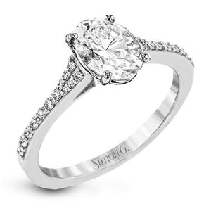 Simon G. Pave Set Oval Cut Diamond Engagement Ring Featuring Flared Side Wings