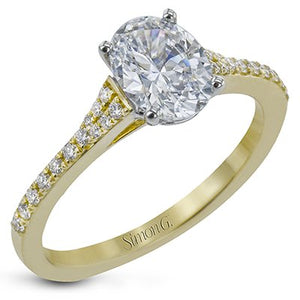 Simon G. Pave Set Oval Cut Diamond Engagement Ring Featuring Flared Side Wings