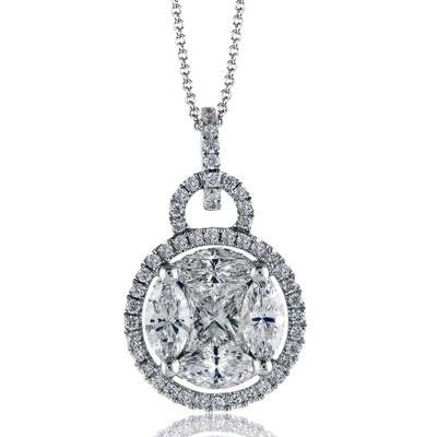 Simon G. Round Halo Diamond Cluster Pendant with "Simon Set" Diamonds