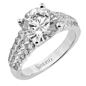 Simon G. Three Row Round Cut Diamond Engagement Ring