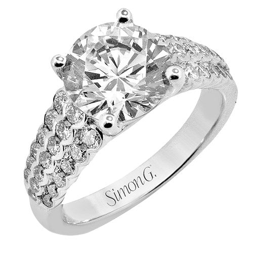 Simon G. Three Row Round Cut Diamond Engagement Ring