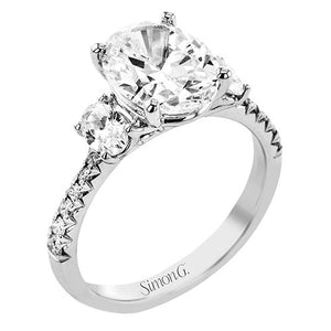 Simon G. Three Stone Oval Cut Diamond Engagement Ring