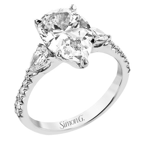 Simon G. Three Stone Pear Cut Diamond Engagement Ring