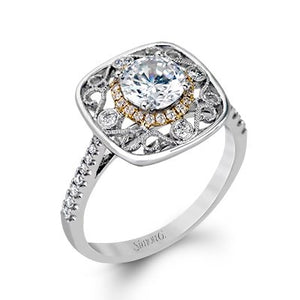 Simon G. Vintage Inspired Filigree Floral Halo Diamond Engagement Ring