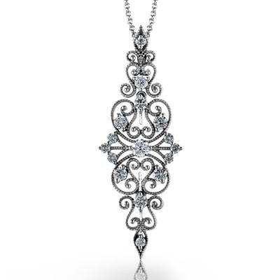 Simon G. Vintage Style Filigree Diamond Lace Drop Pendant