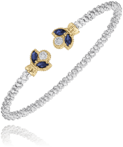 Vahan Sterling Silver & 14K Yellow Gold Blue Sapphire Leaf Diamond Bracelet