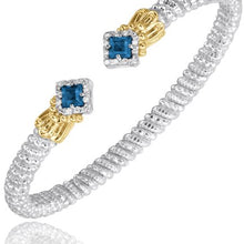 Load image into Gallery viewer, Vahan Sterling Silver &amp; 14K Yellow Gold Compass Set Princess Cut London Blue Topaz &amp; Diamond Bracelet
