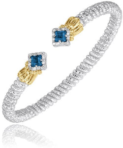 Vahan Sterling Silver & 14K Yellow Gold Compass Set Princess Cut London Blue Topaz & Diamond Bracelet