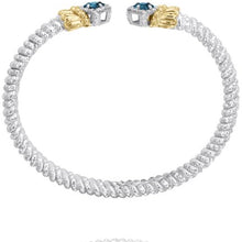 Load image into Gallery viewer, Vahan Sterling Silver &amp; 14K Yellow Gold Compass Set Princess Cut London Blue Topaz &amp; Diamond Bracelet
