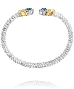 Vahan Sterling Silver & 14K Yellow Gold Compass Set Princess Cut London Blue Topaz & Diamond Bracelet