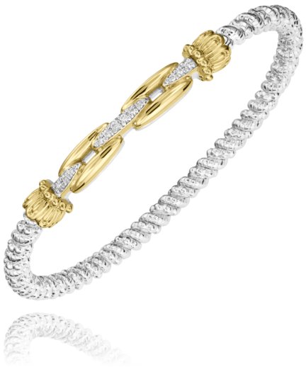 Vahan Sterling Silver & 14K Yellow Gold High Polish Rectangular Link Diamond Bracelet