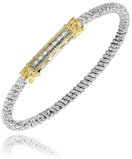 Vahan Sterling Silver & Yellow Gold Diamond Seven Diamond Bar Bangle Bracelet