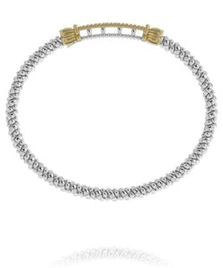 Vahan Sterling Silver & Yellow Gold Diamond Seven Diamond Bar Bangle Bracelet