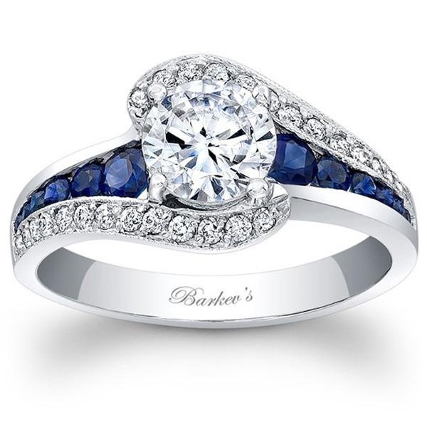 Spiral Diamond and Blue Sapphire Engagement Ring