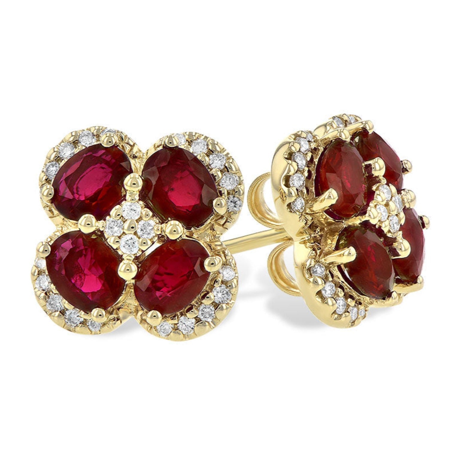 Flower with Red Stones 22 KT Gold Stud Earrings Tops