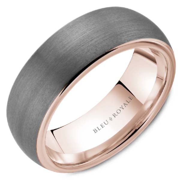 Men S Wedding Bands Ben Garelick   Bleu Royale Frosted Grey Tantalum Wide Rose Gold Wedding Band 139783 