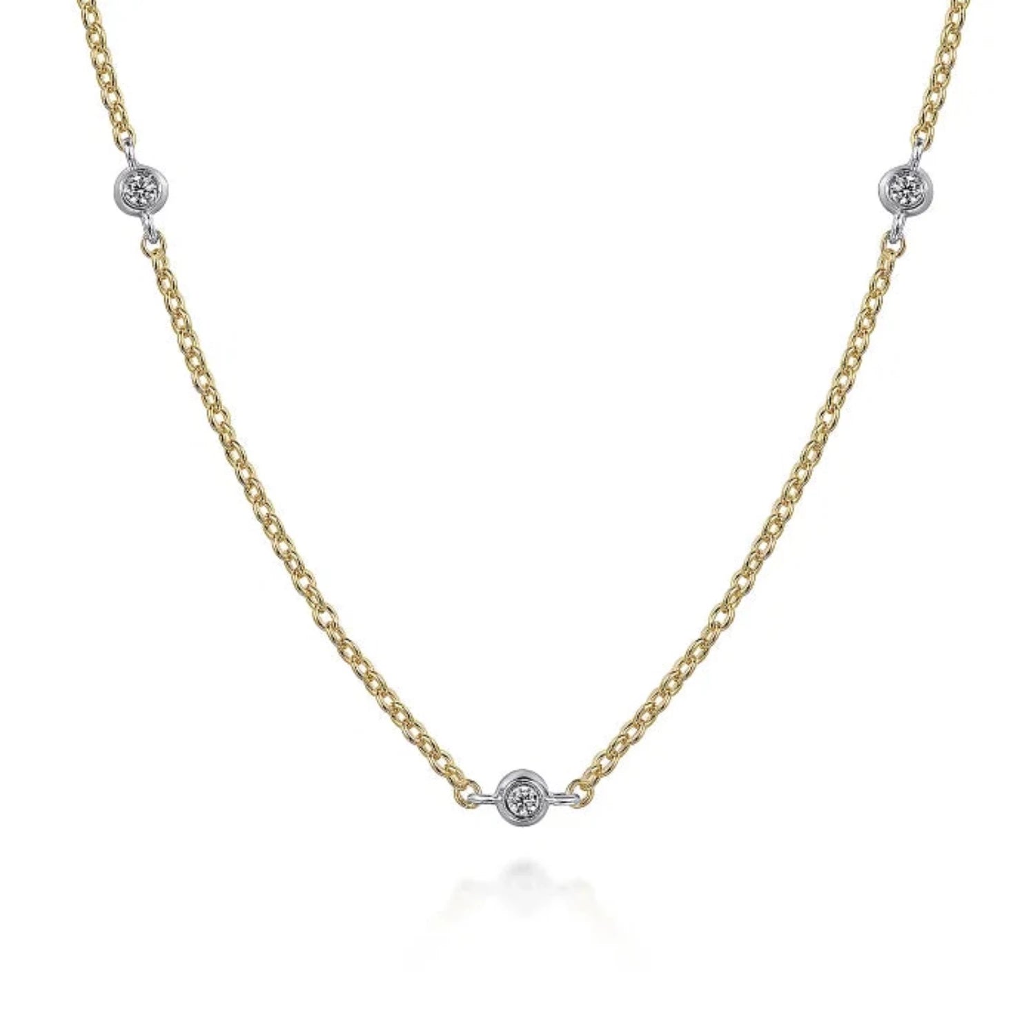 14K White and Yellow Gold Diamond Station Necklace - 002-165-2001099