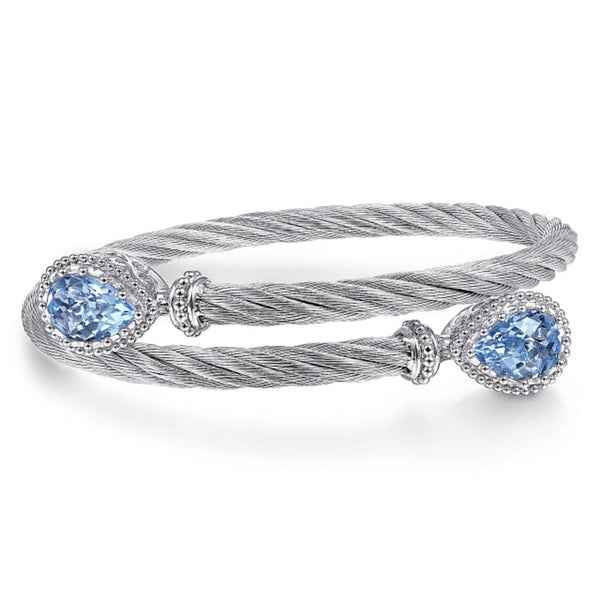 Gabriel Steel and Sterling Silver Blue Topaz Cable Bangle