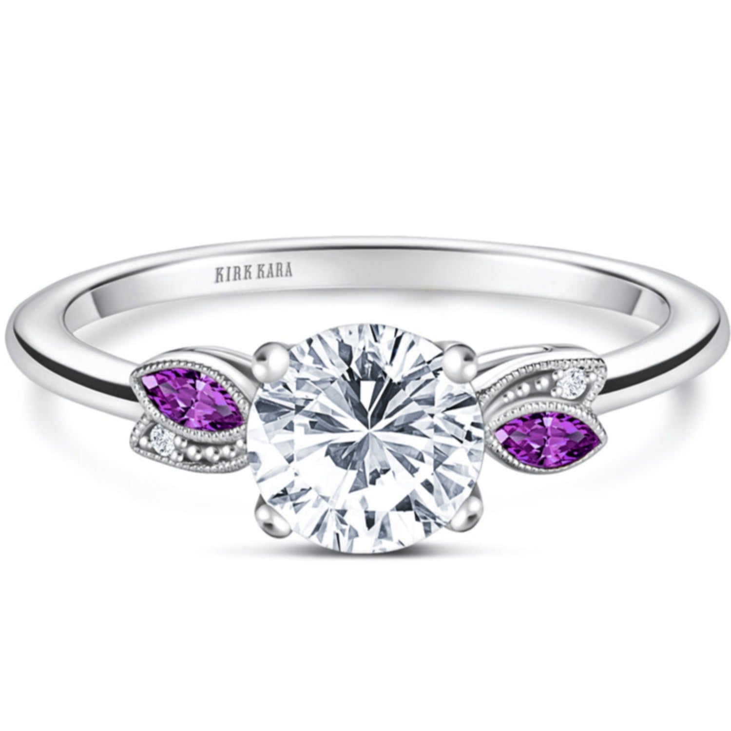 Kirk Kara Dahlia Floral Boho Amethyst & Diamond Engagement Ring