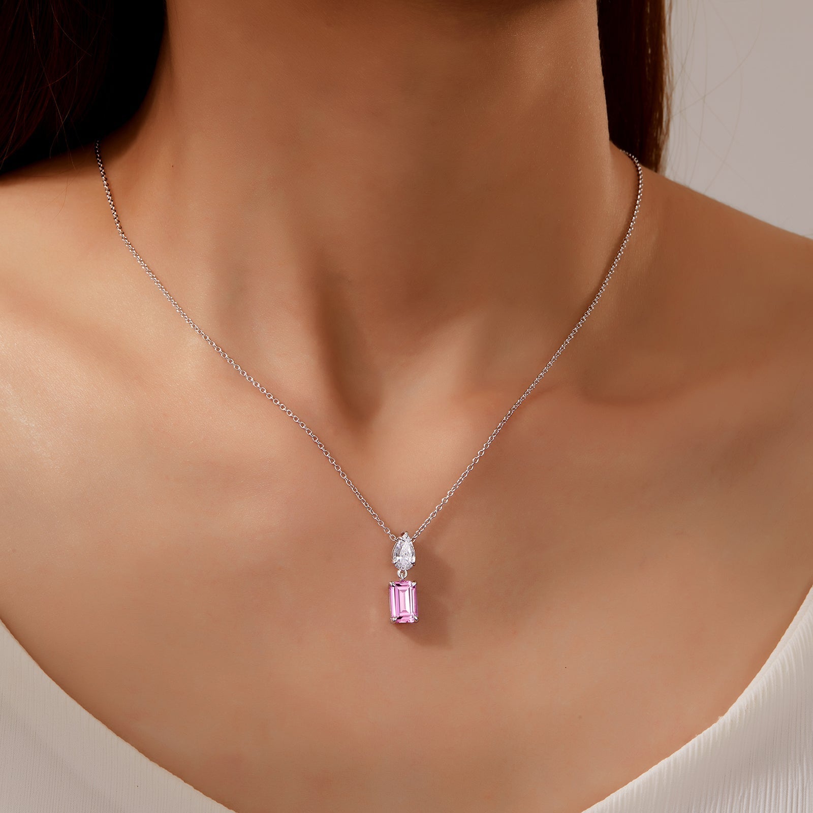 Pink Sparkly Diamond Necklace Lab Diamond Necklace Pink Lab 