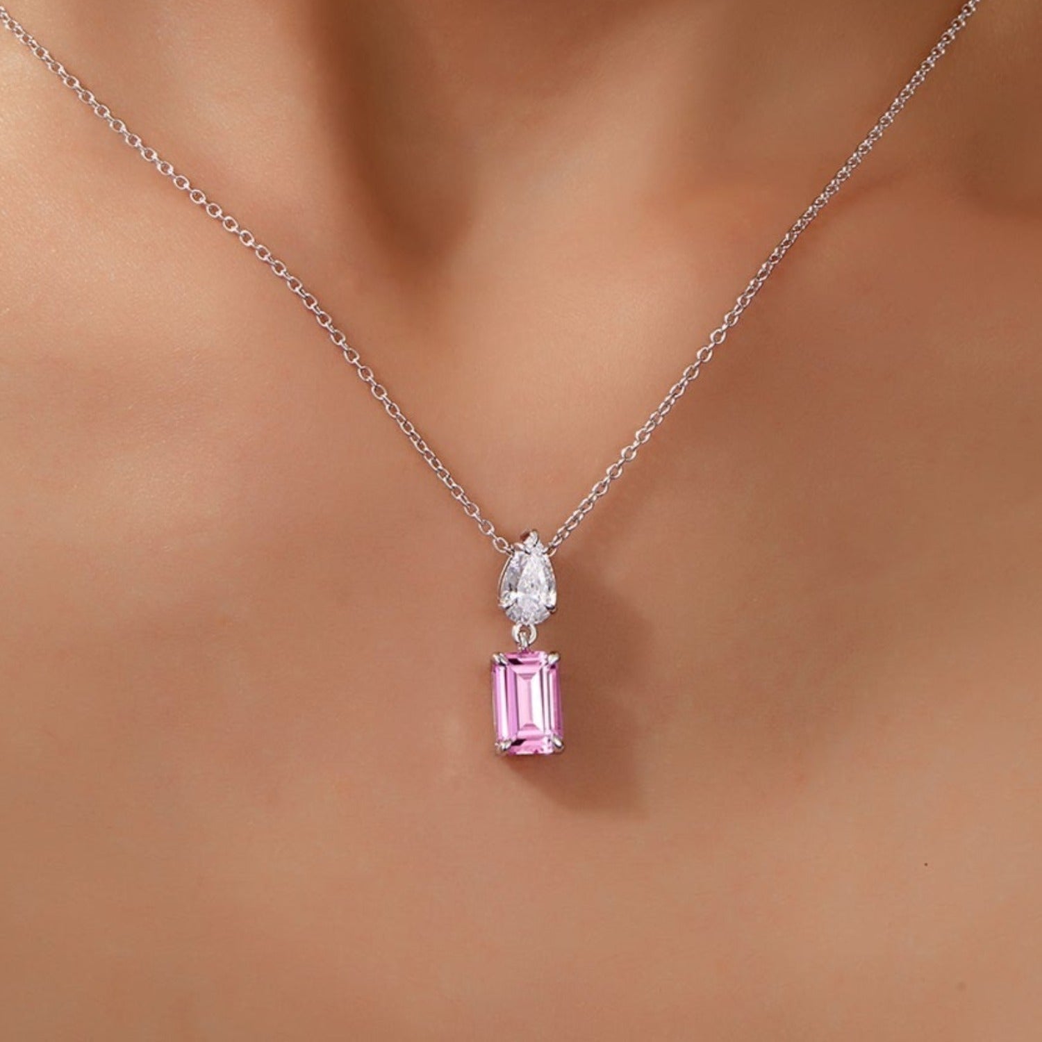 Oval Pink Sapphire Solitaire Pendant with Diamond