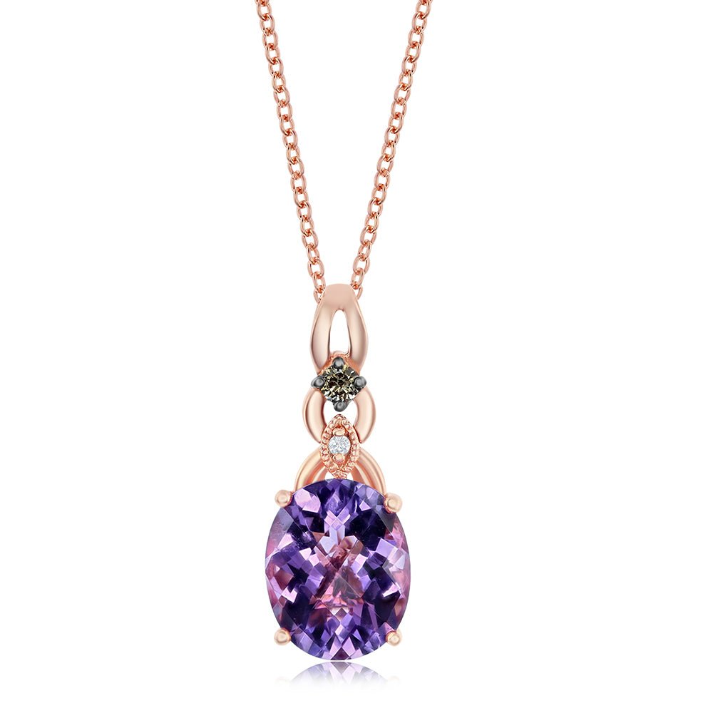 Amethyst Necklace in 14 Karat Rose Gold 3x3 mm Square Amethyst and .05  Carat Diamond 18 inch Necklace