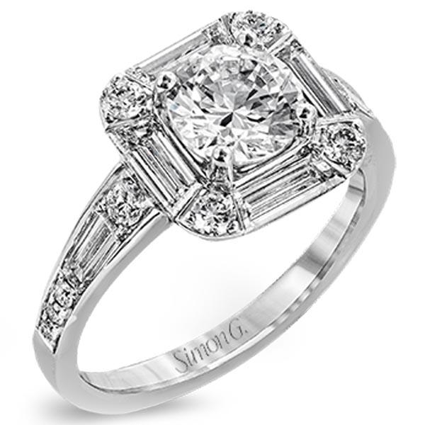 Simon G. Baguette & Round Halo Diamond Engagement Ring