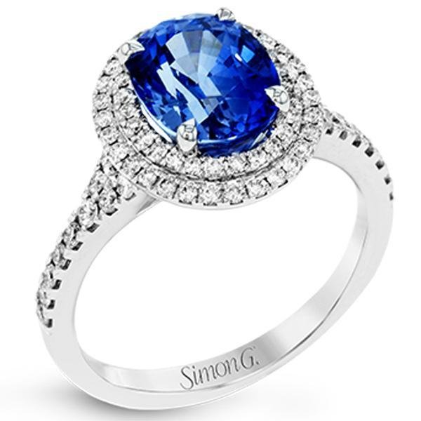Simon G. Double Halo Oval Blue Sapphire Ring | MR2857 | Ben Garelick