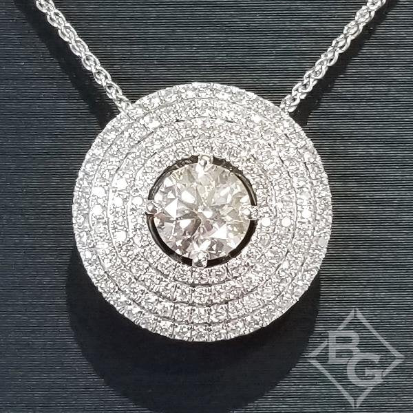18ct White Gold Double Diamond Halo Necklace with 14ct Chain – BURLINGTON