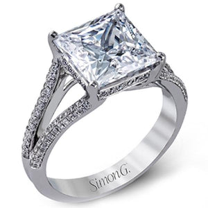 Simon G. Large Center Princess Cut Split Shank Diamond Engagement Ring