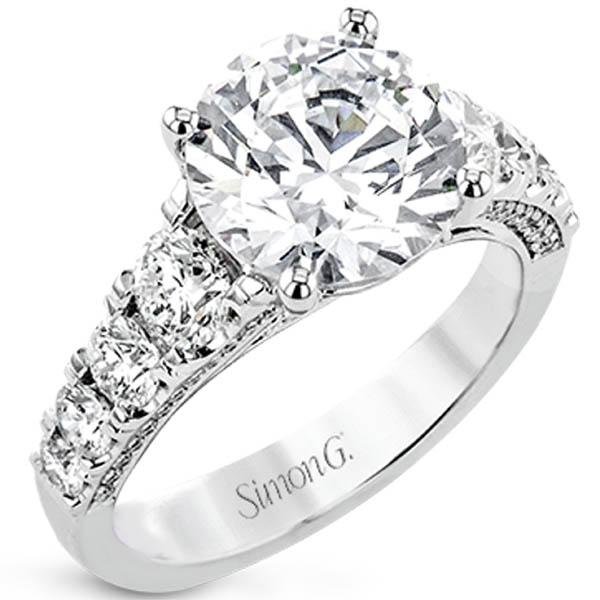 Simon G. Large Round Center Halo Flower Blossom Diamond Engagement Ring