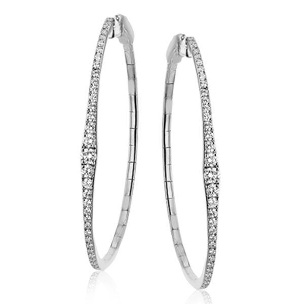 Simon G. Large Tapered Round Cut Diamond Hoop Earrings 18K White Gold